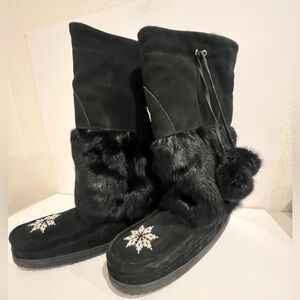 Manitobah Mukluks Black Suede Fur Beaded Winter Boots Size Men’s 12